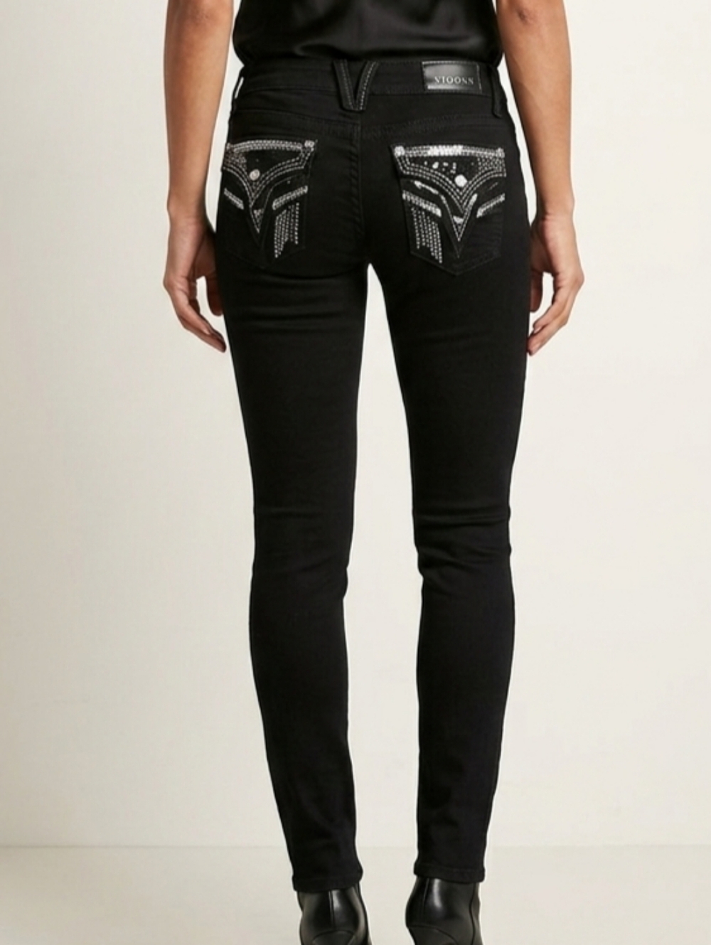 Vigoss Black Jeans The New York Skinny Rhinestone SZ  32 x 29
